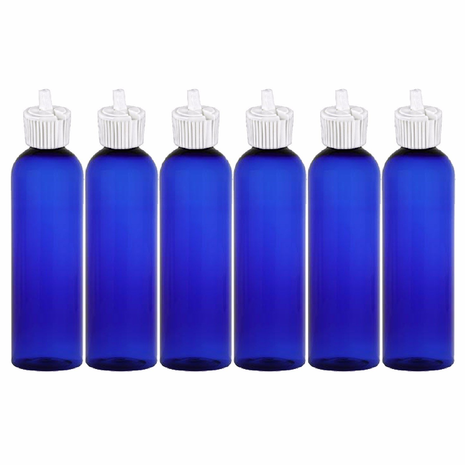 MoYo Natural Labs 8 oz Travel Bottles Turret Spout Empty Travel Containers Liquid Bottle with BPA Free PET Plastic Squeezable Toiletry/Cosmetic Bottles (Pack of 6, Blue)