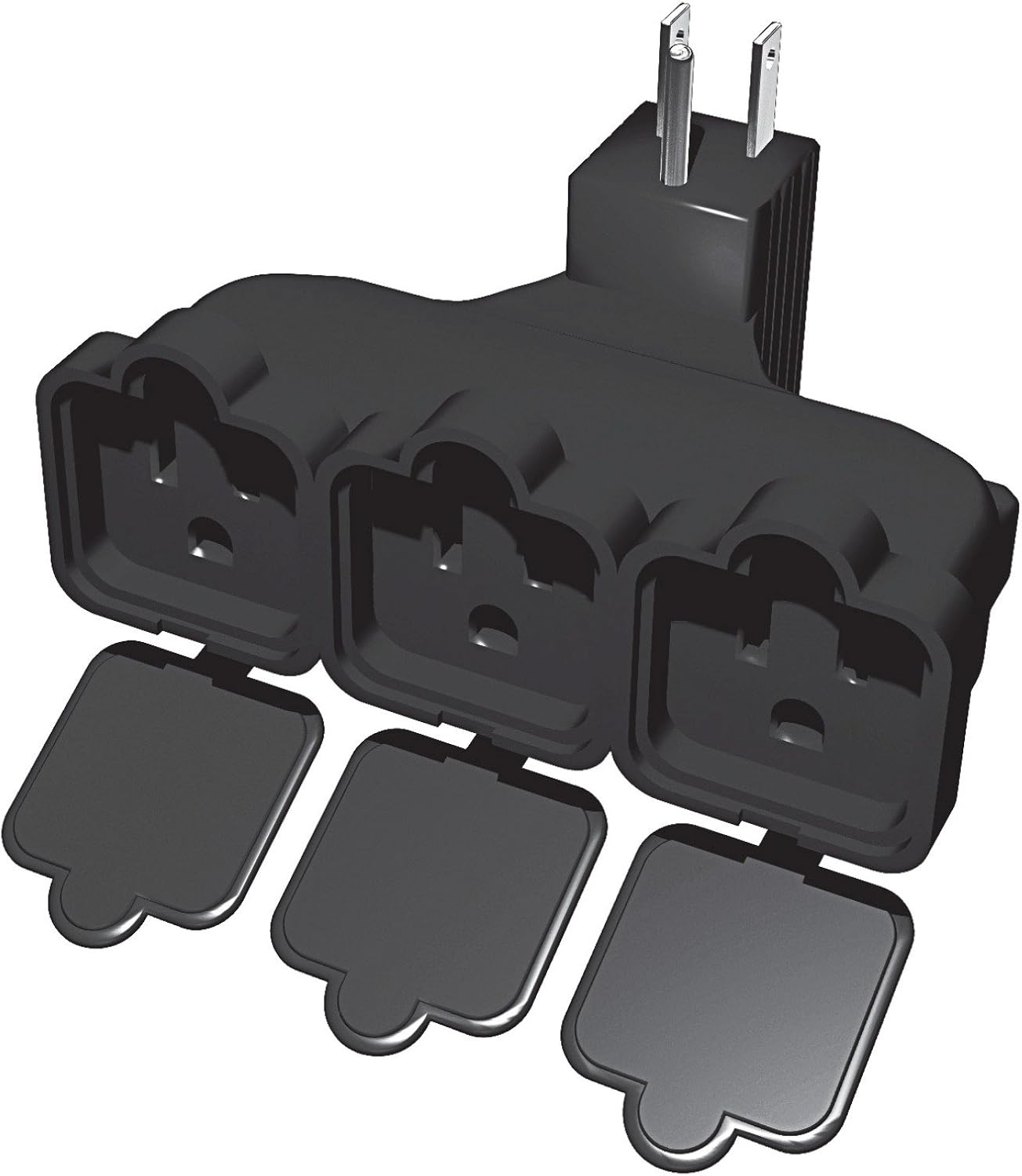 Stanley 31110 PlugMax Outdoor Grounded 3-Outlet Covered Adapter, Black