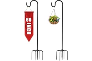 PELUOMOZ Shepards Hooks for Outdoor, 2PCS 60 Inch Bird Feeder Pole with 5 Prongs Plant Stand Adjustable Tall Heavy Duty for Hanging Plant Baskets, Solar Light, Wedding Decor, Lantern