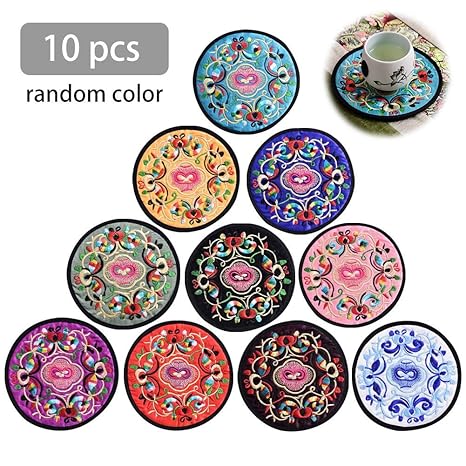 Amazon コースター 10枚セット 断熱マット 円形 刺繍 おしゃれ 滑り