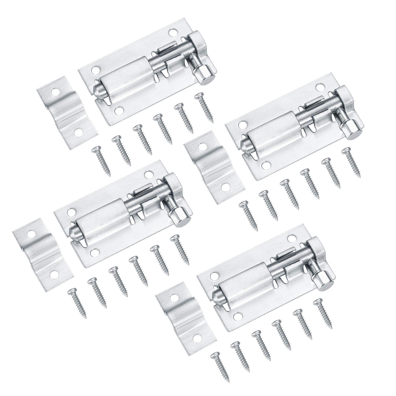 4 Pcs Door Bolt, Door Bolt Lock Latch, 2 Inch Stainless Steel Heavy Duty Barrel Sliding Latch Lock, Strong Door Security Bolts with Screws for Shed Doors, Gates, Outhouse Doors, Bathroom(50mm, Silver)