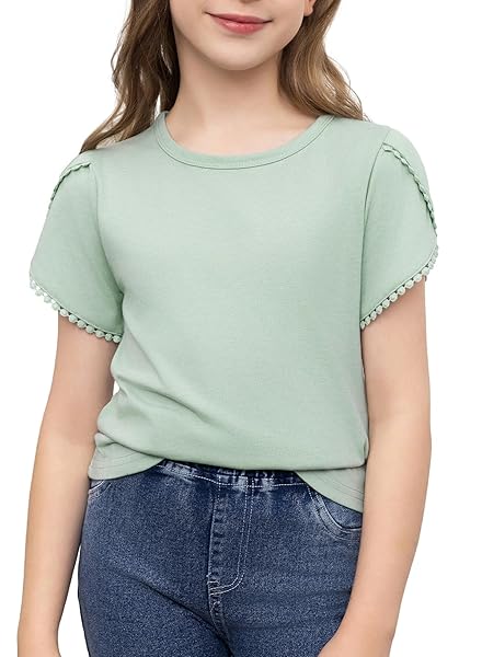 BLIBEAN TEEN GIRL SHIRT PRETEEN KID SHORT SLEEVE BLOUSE SOLID PLAIN SUMMER TOP FASHION CASUAL TEE CLOTHES DRESSY OUTFIT FANCY TSHIRT SIZE 10-11 YEAR OLD GREEN