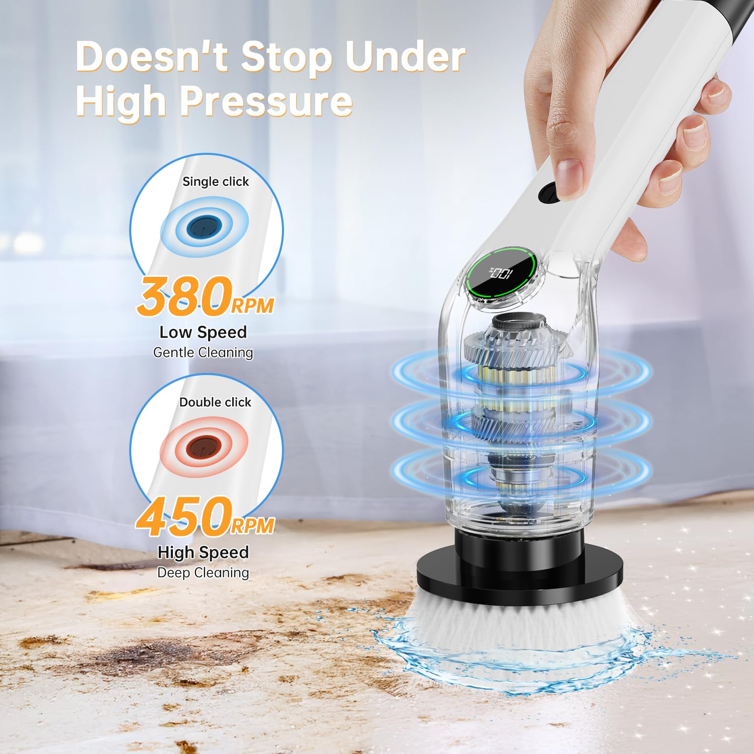 Electric Spin Scrubber, Cordless Shower Scrubber with 8 Scrub Brush, 2 Speed with Adjustable Extension Handle, Battery Level Display, Power Scrubber for Bathroom Bathtub Tile Floor, Black