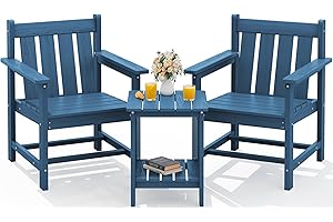 SERWALL SEWRWALL 3 Pieces Patio Bistro Set, All Weather Adirondack Chair Set with Side Table, HDPE Material Outdoor Patio Furniture Set for Balcony, Porch, Garden, Backyard- Navy