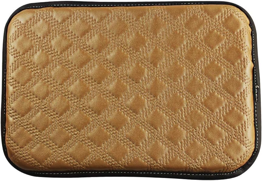 GAMPRO Luxury PU Soft Leather Car Center Console Cushion(30×20×2cm) Vehicle Seat Cushions Armrest Pillow Pad for Car Motor Auto Vehicle, Raises Your Center Console.(Gold)