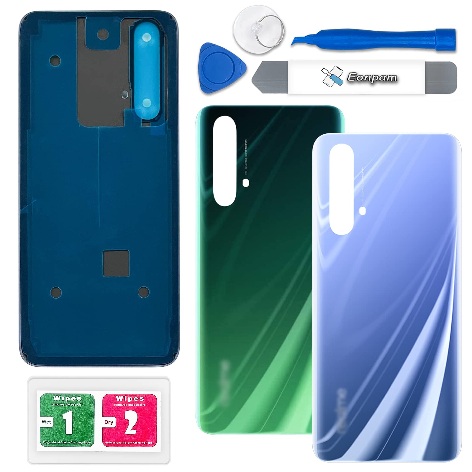 Eonpam Back Cover Glass for Realme X50 5G Rear Glass Replacement with Repair Kit Genuine Rear Housing (Silver)