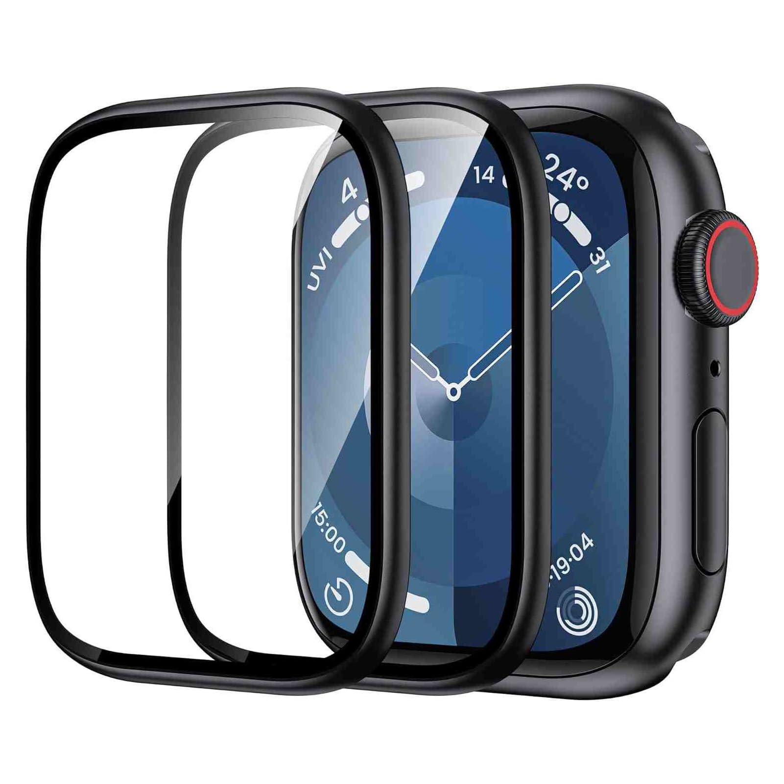 2PCS Screen Protector for Apple Watch 44mm Series Se2/Se/6/5/4,Protective Cover Tempered Glass with Aluminum Alloy Frame,Scratch-Resistant Full Coverage for Iwatch 44mm,Black,Bubble-Free,Ultra Clear