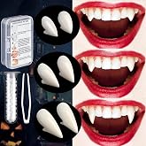 VOVEA Vampire Teeth Fangs, Easy Fit Vampire Fangs Halloween Cosplay Costume | Realistic Vampire Accessories Costume Makeup Perfect Fit Fake Fangs for Adults Halloween Party, 3 Sizes 3 Pairs with Adhesive