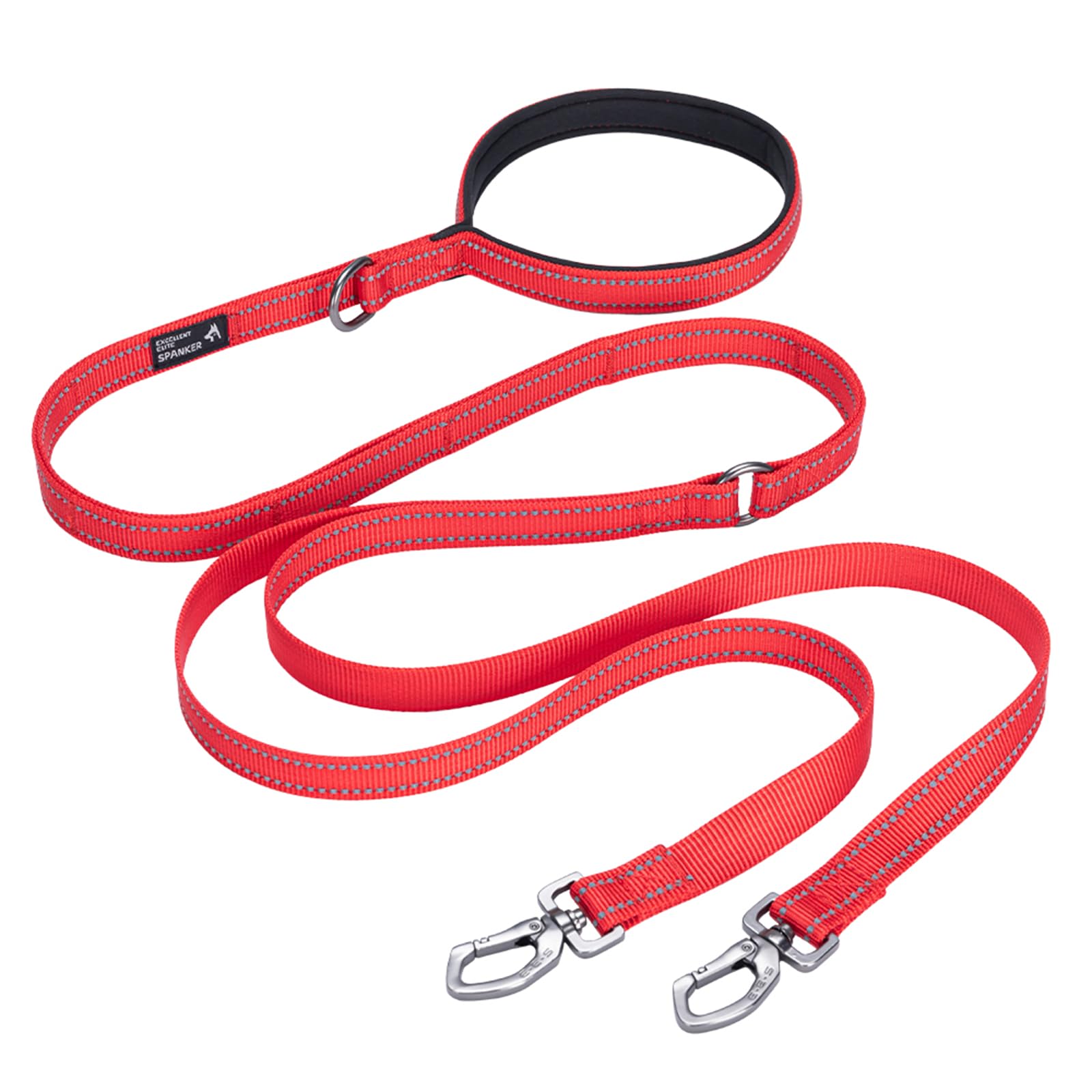 EXCELLENT ELITE SPANKER 5FT Double Lead Reflective Nylon Dog Leash Multiple Dog Leash with Padded Handle for Two Dogs Training Running(RED) — image 1