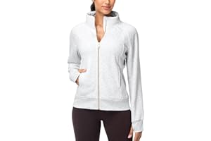 THE GYM PEOPLE Women's Full Zip Up Workout Sweatshirts Fleece Stand Collar Fall Jackets with Pockets Thumb Hole