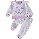 TheFound Halloween Baby Girl Clothes Pumpkin Face Stripe Crewneck Long Sleeve Sweatshirt Long Pants Fall Toddler Baby Clothes