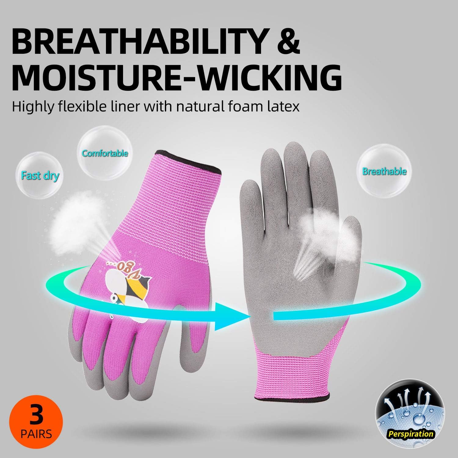 Vgo 3-Pairs Age 5-7 Kids Latex Gardening Gloves Work Gloves (XXS, KID-RB6013): Home Improvement