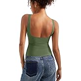 SUUKSESS Women Padded Open Back Boat Neck Tank Tops Double Lined Basic Shirts