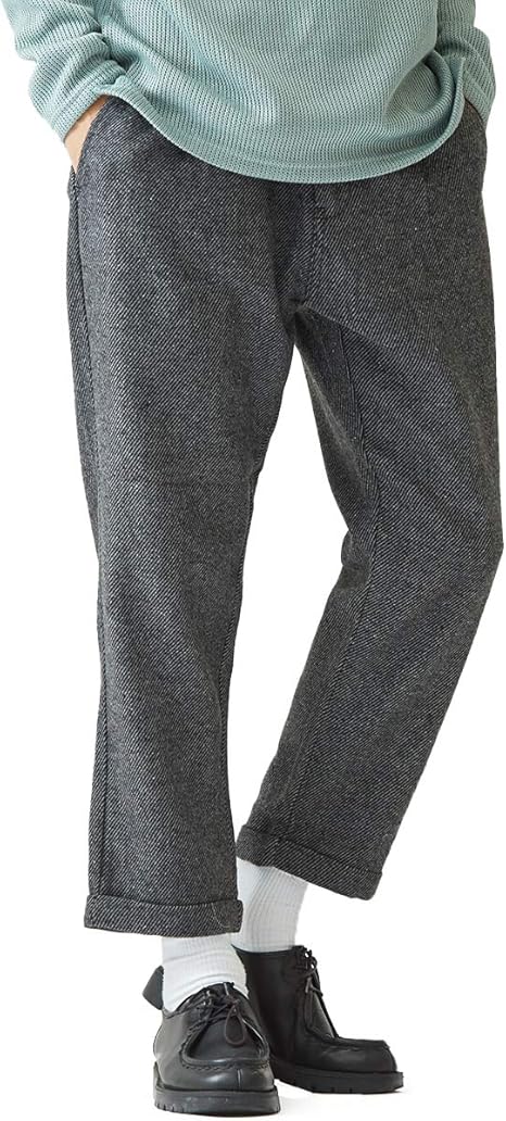 Amazon テーパードパンツ メンズ メルトン ウール 暖かい あったか テーパード チェック柄 無地 ダブル裾 ワイド ゆったり チェックパンツ ウールパンツ Gracias ロングパンツ 通販