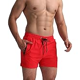 LINMYZAI Men’s Swim Trunks Slim-Fit 5" Inseam Mesh Lining Zipper Pockets Swimwear Quick-Dry Bathing Suits for Men, XS-2XL