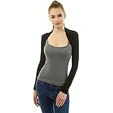 AmélieBoutik Women Long Sleeve Bolero Shrug Cropped Open Front Cardigan Jacket