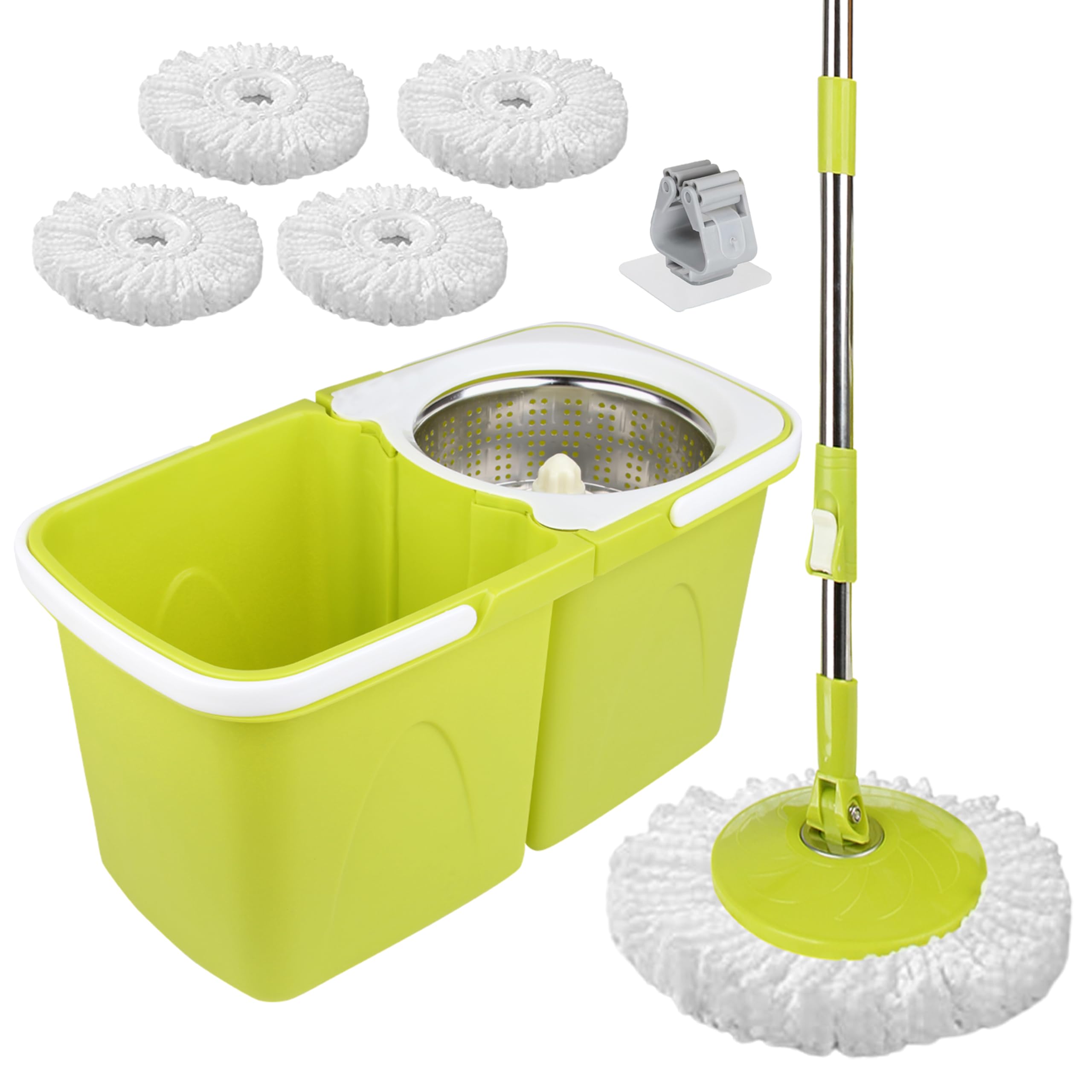 ARSUK Spin Mop and Bucket Sets - 2 Separate Stackable Buckets with 4 Microfiber Spin Mop Heads Replacement & 360° Spinnable Adjustable Height Telescopic Handle (Lemon)