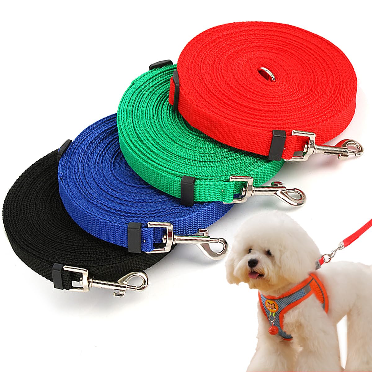 Dog Training Leash Ultra Long line, suitable for large, medium and small dogs - suitable for pet recall training Obedience, running, camping, backyard Strong leash with metal components (blue)