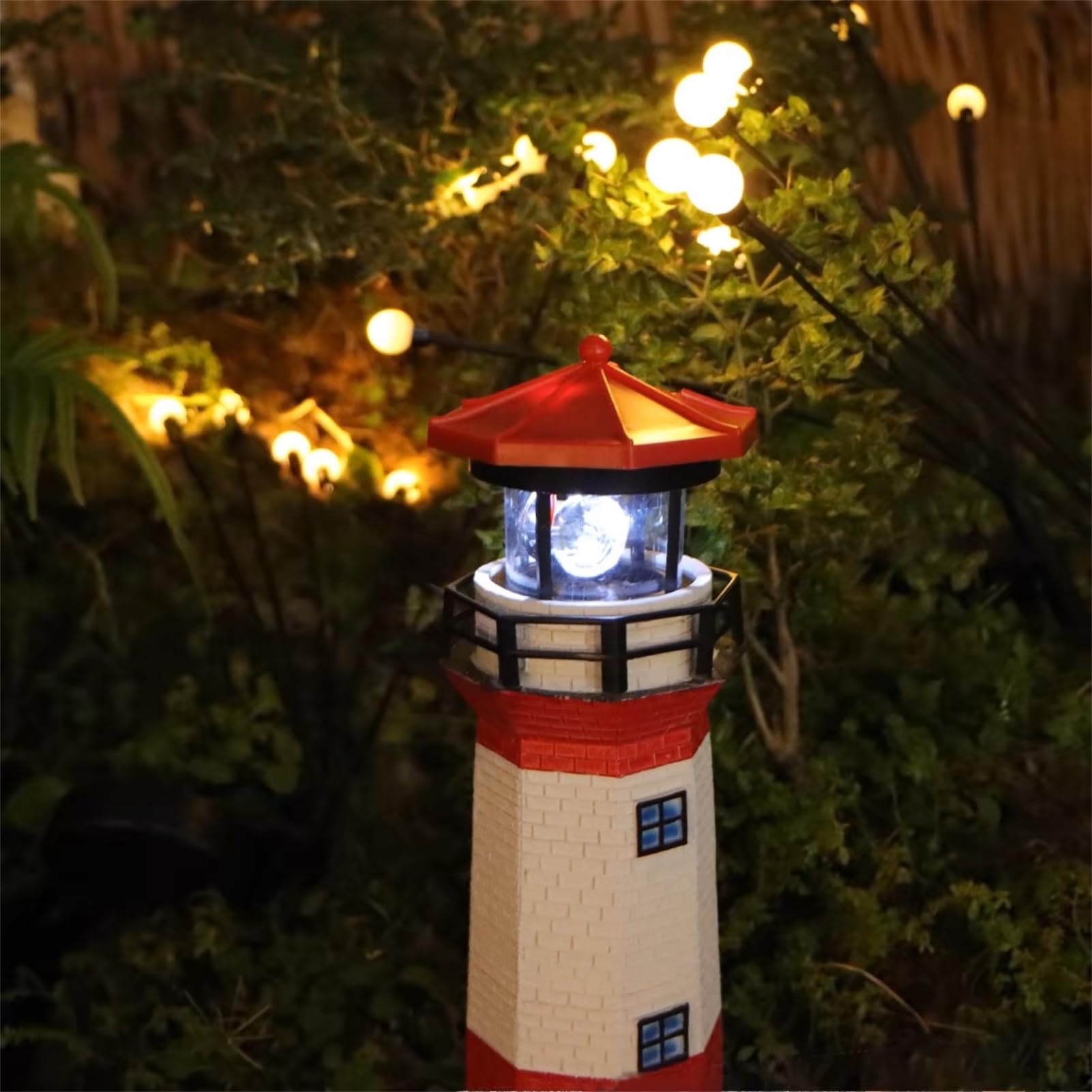 Tissting Solar Lighthouse Light, Rotating LED Solar Powered Garden Lamp with IP65 Waterproof Beacon for Outdoor Patio Pathway Yard Decoration