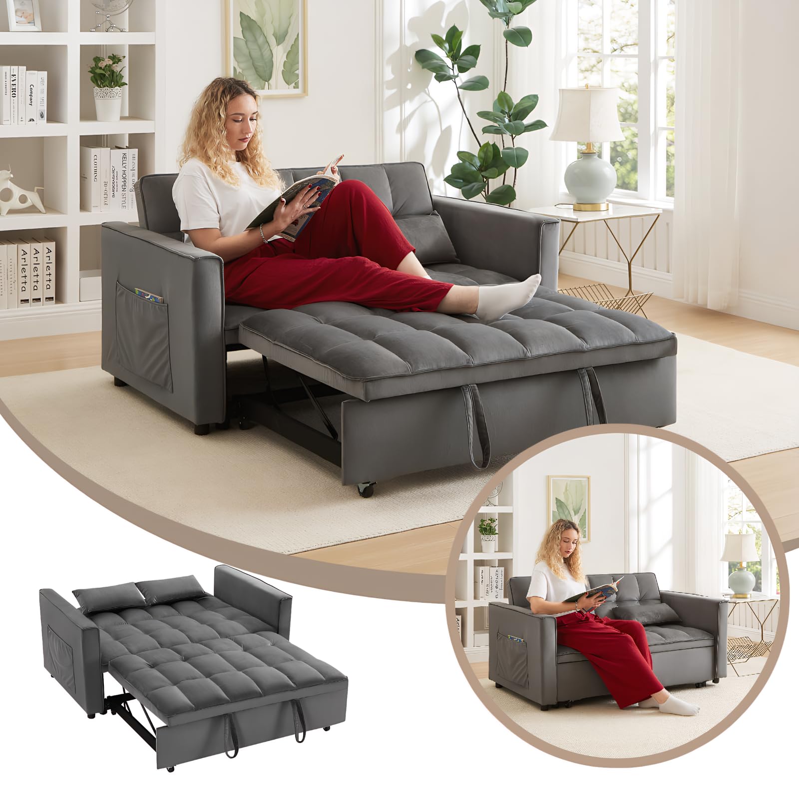 Photo 1 of ****ITEM SIMILAR ****
STBIGSLEP 53'' Convertible Sleeper Sofa Bed, Modern Velvet Fabric, Adjustable Backrest, Storage Pockets and 2 Pillows, 3-in-1 Pull Out Loveseat Couch for Living Room, Bedroom, Small Spaces (Grey)