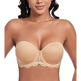 DotVol Women's Plus Size Bra Full Figure Underwire Contour Beauty Back Lace Multiway Strapless Bra