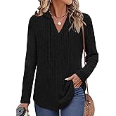 Lylinan Womens Long Sleeve Knit Hoodies V Neck Pullover Tops Ribbed Sweaters Fall Fashion Clothes S-XXL