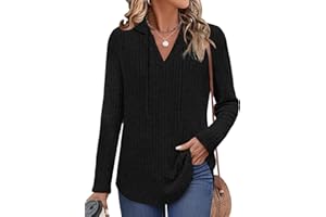 Lylinan Womens Long Sleeve Knit Hoodies V Neck Pullover Tops Ribbed Sweaters Fall Fashion Clothes S-XXL
