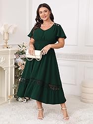 HICISI Plus Size Summer Dress V Neck Smocked High