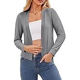 DouBCQ Women's Long Sleeve Cropped Cardigan Lightweight Open Front Bolero Shrug