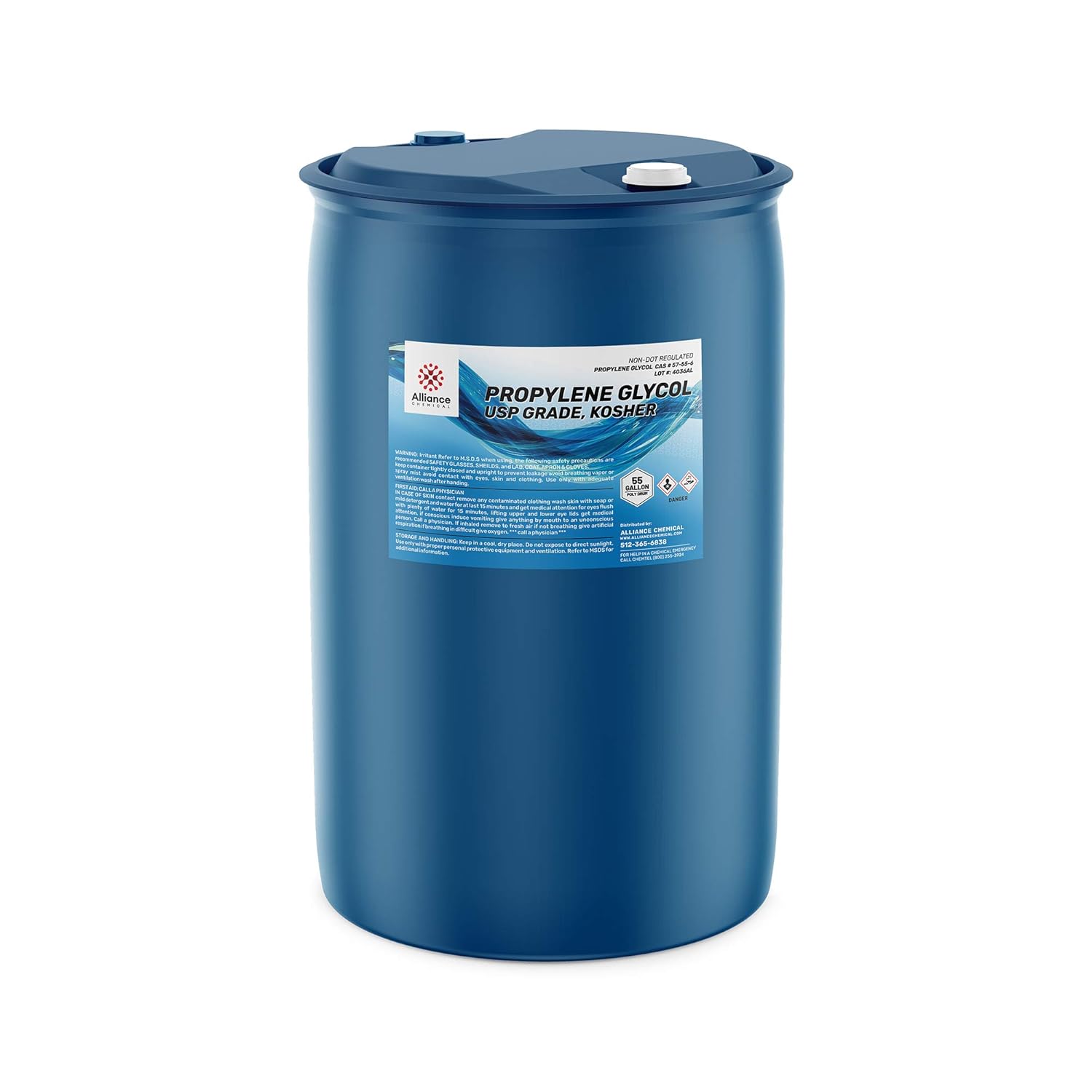 Alliance Chemical High Purity Propylene Glycol USP Kosher Certified, Food and Pharmaceutical Grade - 55 Gallon Drum