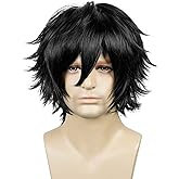 LABEAUTÉ Short Black Anime Cosplay Wig Male Men Anime Layered Unisex Heat Resistant Hair Wig with Bangs for Party and Halloween for Gift + Free Cap