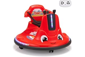 TOBBI Toddlers Bumper Car, 12v Baby Electric Ride On Snail Shape Toy with Remote Control/Children DIY Funny Stickers/360 Degree Spin for Kids of Ages 1.5-9 (Red)