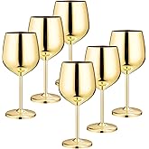 Tessco for you Set of 6 StainlessSteel Wine Glass 18oz Unbreakable Glasses for Travel,Camping and Pool Stemmed Metal Wine Glass Goblet for Outdoor Event Picnic Party Beach Wedding Anniversary (Gold)