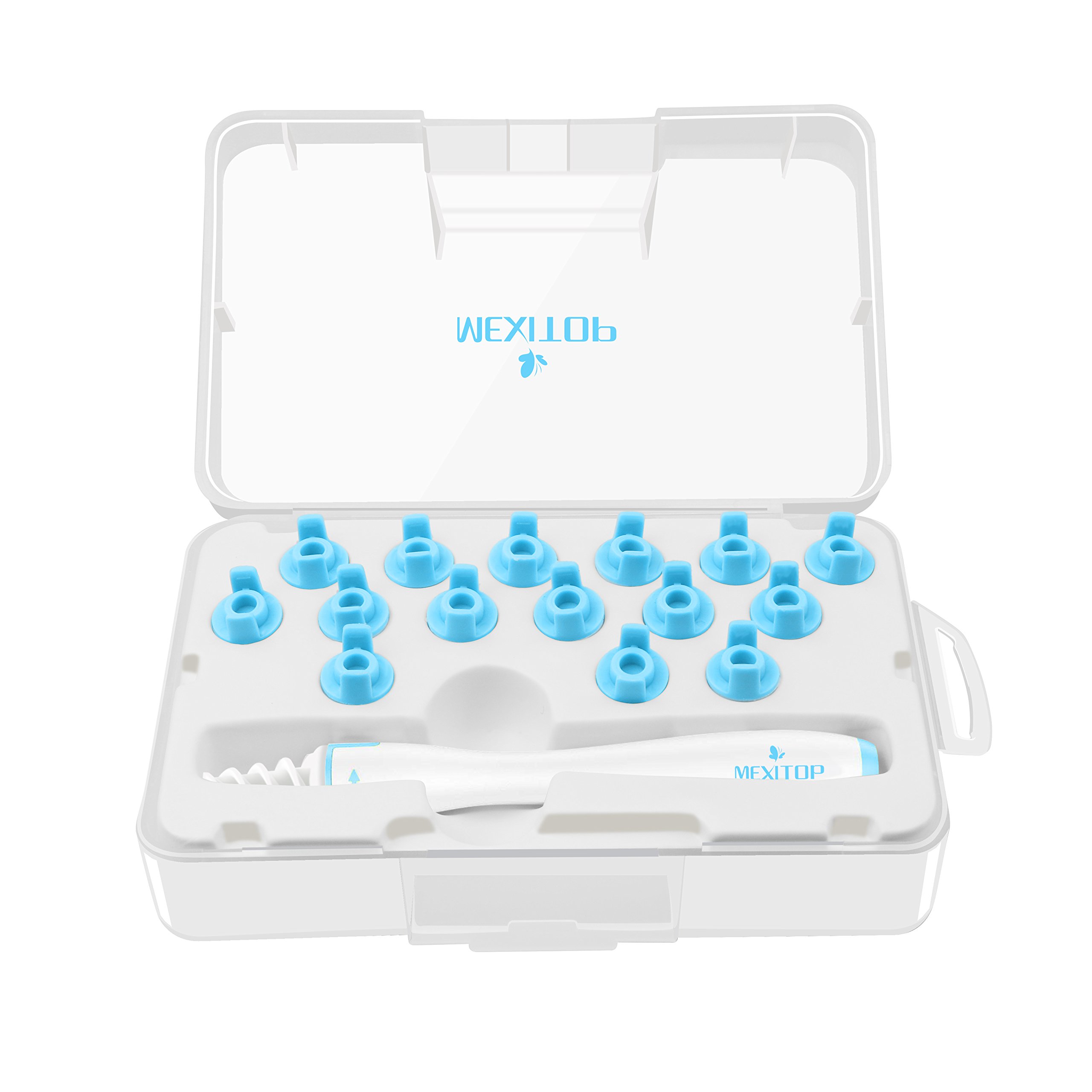 Ear Wax Removal, MEXITOP Professional Ear Cleaner System with 16 pcs soft Spiral Washable Replacement Tips Improve the Effect of Ear Wax Removal Drop + Bonus Noise Canceling Ear Plugs, Blue(Upgraded Version)