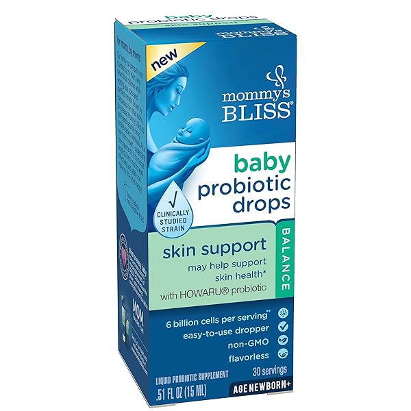 MOMMY’S BLISS BABY PROBIOTIC DROPS SKIN HEALTH SUPPORT, 6 BILLION CELLS PER SERVING, AGE: NEWBORN & UP, 15 ML (30 SERVINGS)