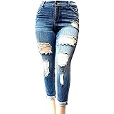Jack David Women's Plus Size Blue Stretch Denim Jeans Ripped Distressed Pants