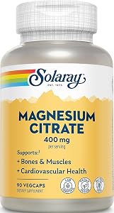Solaray Magnesium Citrate, 400mg per Serving, 90 Vegan Capsules | Magnesium Citrate Capsules, Supplement for Calm, Bone Healt