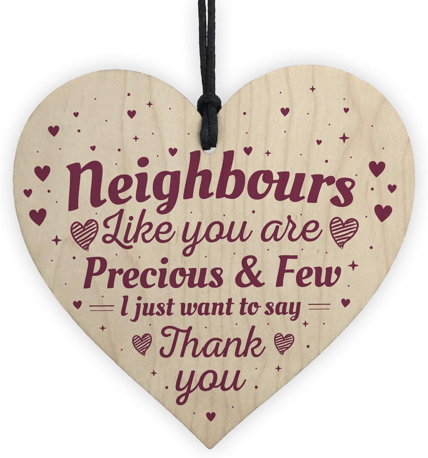 RED OCEAN Neighbour Friendship Gift Handmade Wooden Hanging Heart Plaque Sign Thank You Gifts Keepsake, Multicolor