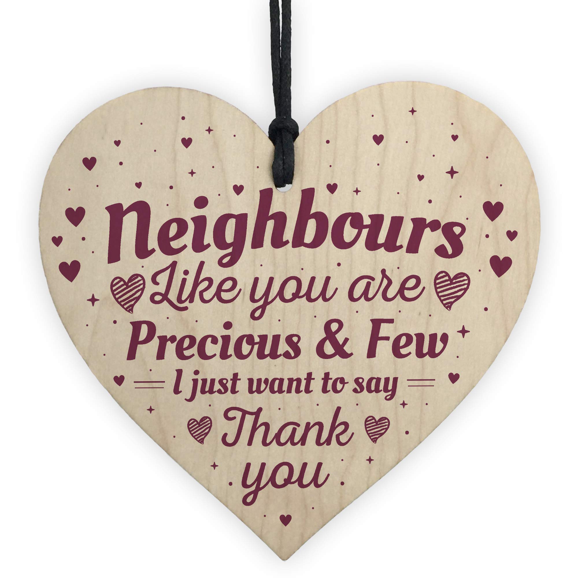 RED OCEAN Neighbour Friendship Gift Handmade Wooden Hanging Heart Plaque Sign Thank You Gifts Keepsake