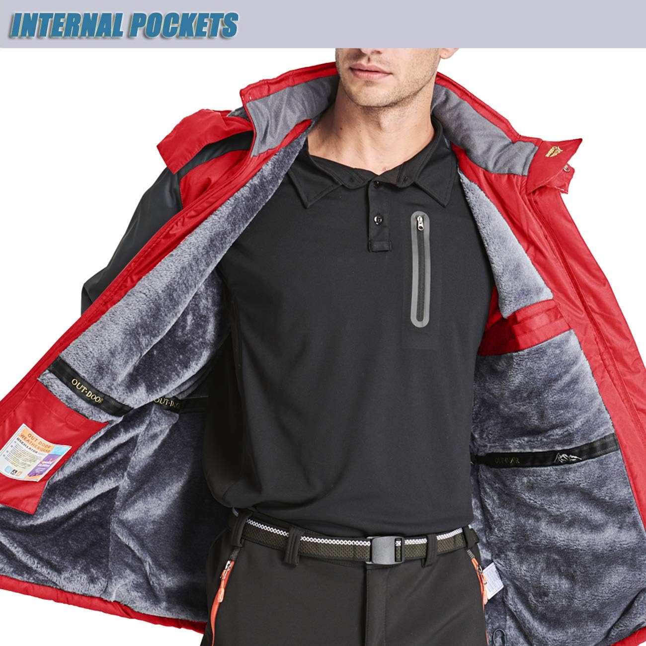 TACVASEN Men's Outdoor Jackets Winter Waterproof Windproof Ski Snowboard Fleece Lined Jacket Hooded: Clothing