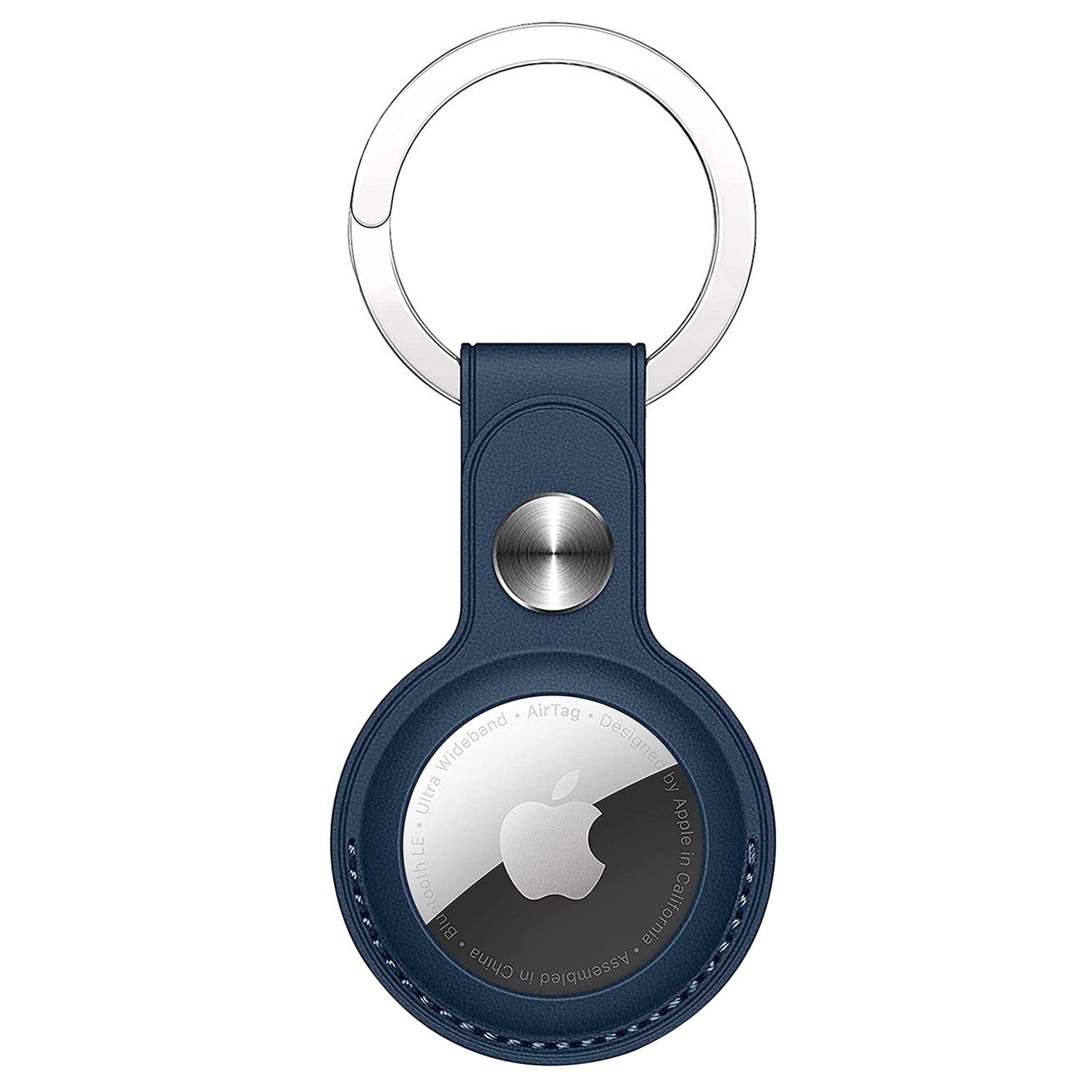 PU Leather AirTag Keyring Holder Compatible with Apple AirTag Keychain - Anti Lost Scratch Resistant Secure Key Ring for Keys Pet Collar Luggage Travel - Anti Fall Protective Air Tag Case Cover (Blue)