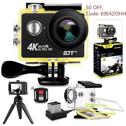 GJT GP1R Action Camera 4K Sports WiFi Camera,12MP Ultra HD Camera 30M Waterproof DV Camcorder 2 Inch LCD Screen, 170 Degree Wide Angle Lens,with ...