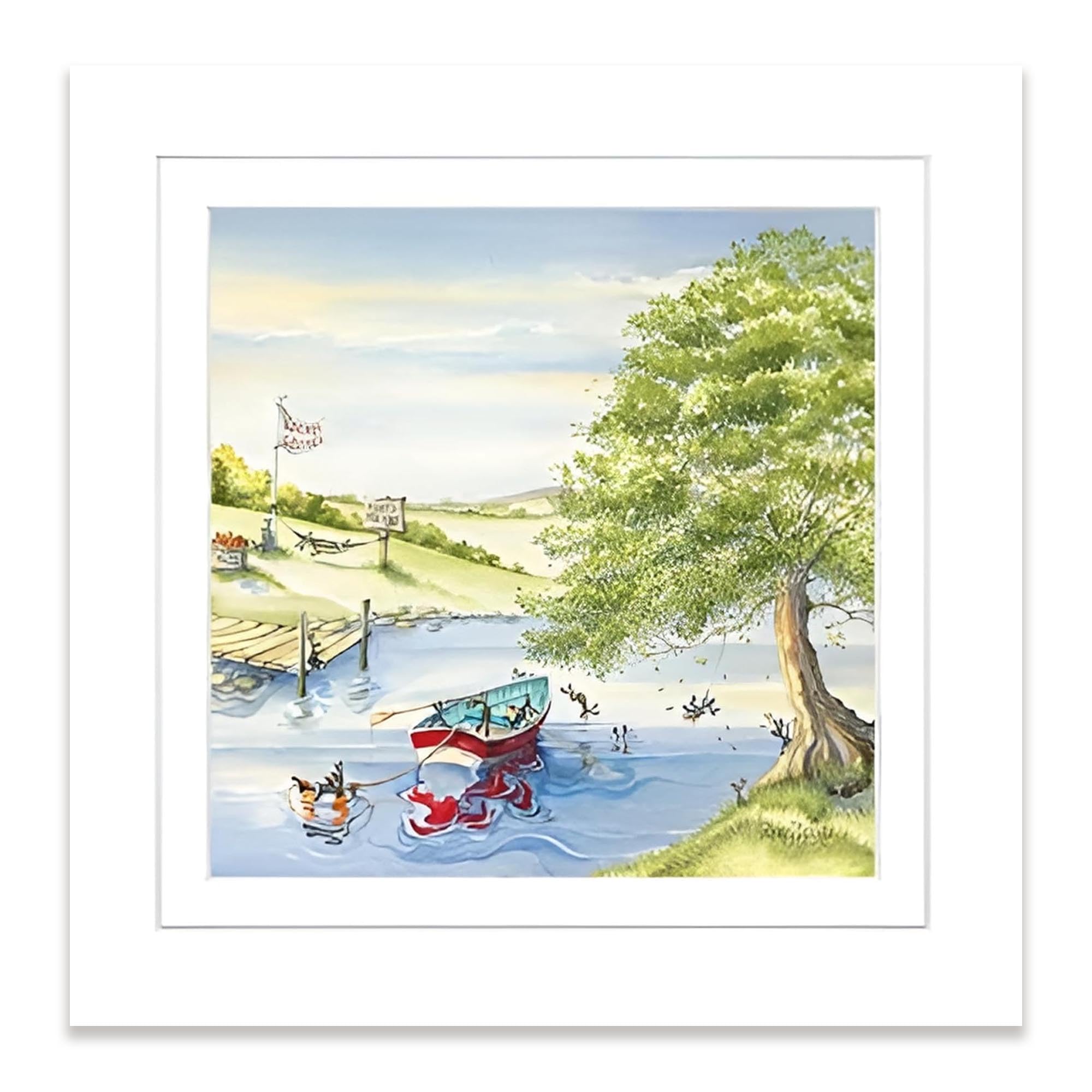 Artko Countryside Bunny Rabbit Framed Wall Art - 'Carrot Cruise' by Catherine Stephenson - Whimsical Animal Print - Ready to Hang Home Décor - 33cm x 33cm