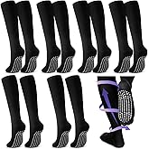 Xtinmee 6 Pairs Compression Socks for Women Men 20-30 Mmhg Non Slip Grips Hospital Compression Sock for Nurses Pregnancy
