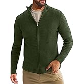 Runcati Mens Full Zip Cardigan Sweater Casual Waffle Stand Collar Knitted Winter Chunky Sweaters