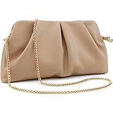 QIRACHIC Women Clutch Bag Dressy Formal Handbag Pleated PU Clutch Purse Detachable Chain Crossbody Bag