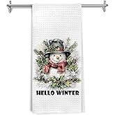 Ghoaoivo Christmas Winter Snowman Kitchen Dish Towels, Christmas Holly Pine Leaf Holiday Snowman Winter Hand Tea Towels for Kitchen Bathroom Decor, 16x24 Inch