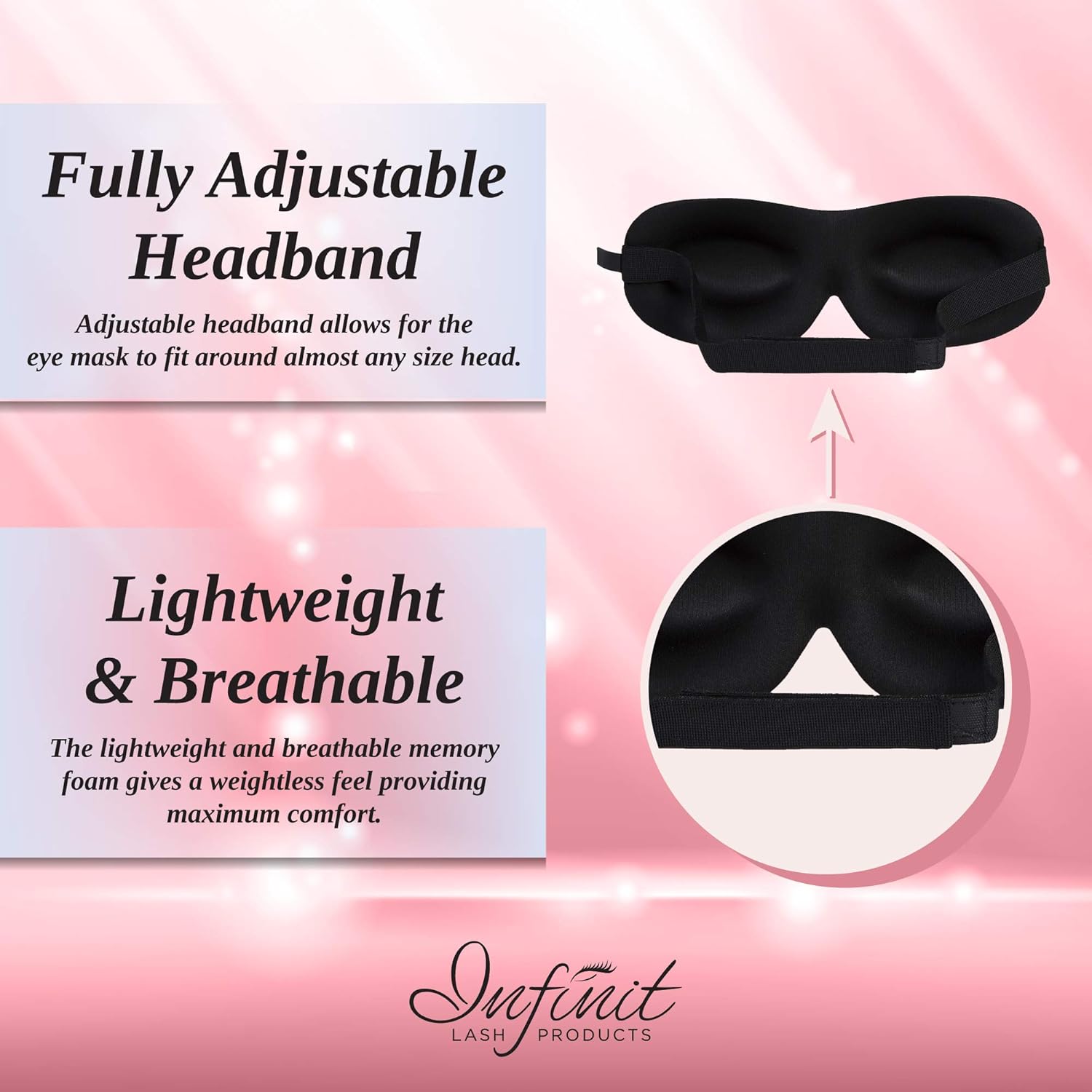 Eye Mask Designed for Eyelash Extensions, Form Fitting 3D Contoured Design, Lightweight & Soft Fabric with Adjustable Strap, No Pressure Eye Mask for Sleep & Travel (Pink): Health & Personal Care