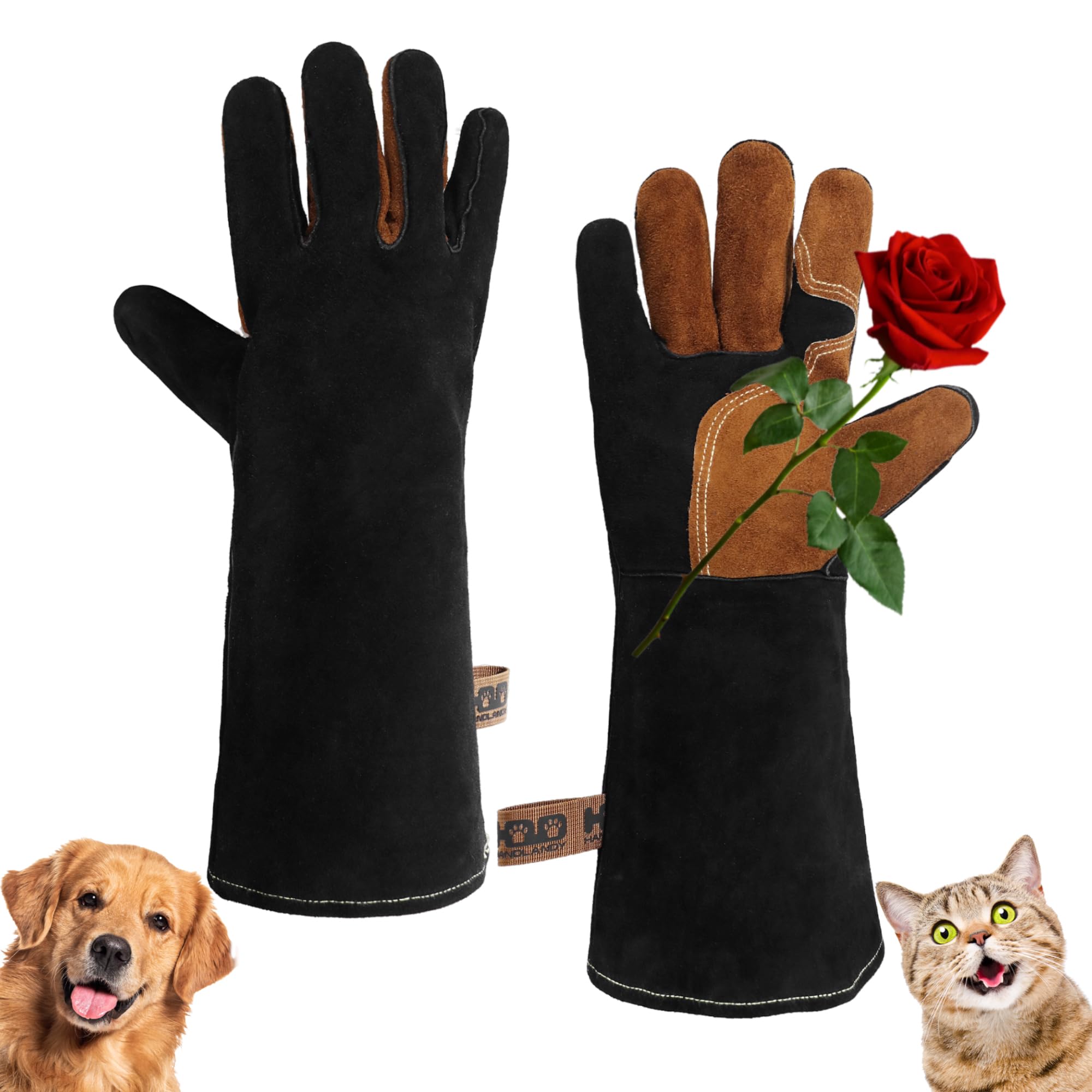 HANDLANDY 16 Inches Animal Handling Gloves, Bite Proof Scratch Resistant Cat Dog Pet Gloves, for Rose Pruning, Gardening, Falconry (Black Coffee) — image 1