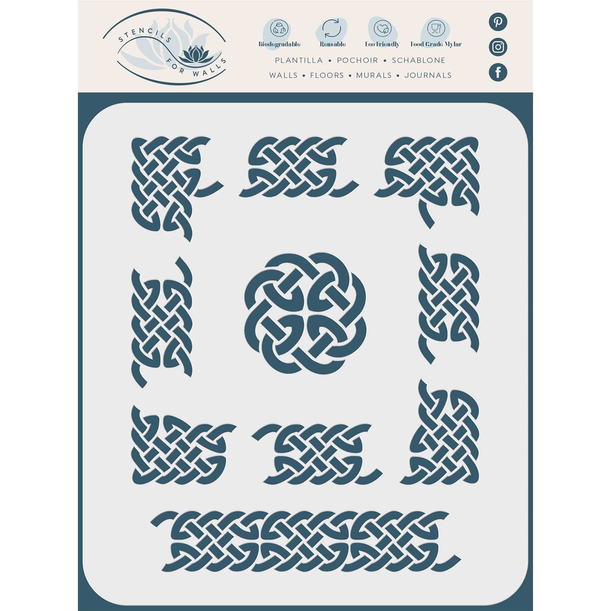 Celtic Frame Stencil, 25.5 x 31.7 cm (L) - Irish Celts Viking Frame Knotwork Design Woven Ethnic Braided Protection Knot Stencils for Painting Template